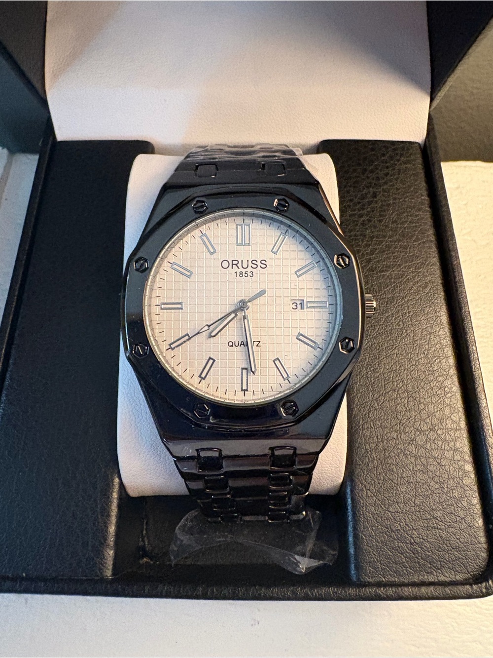 ORUSS 1853 Black Metal Bracelet Watch with White Dial